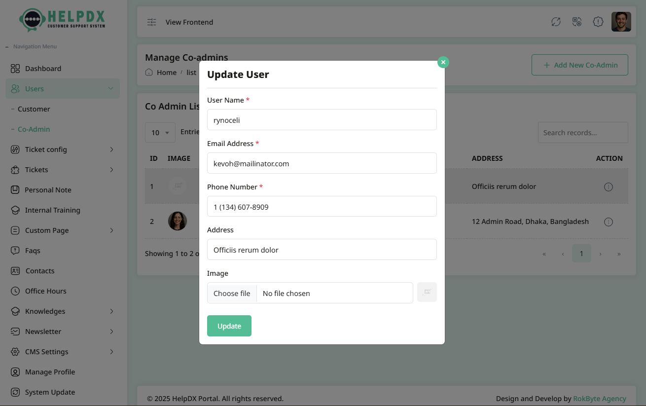 Update Co-Admin Form
