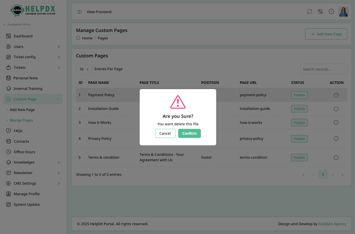 Delete Confirmation Popup