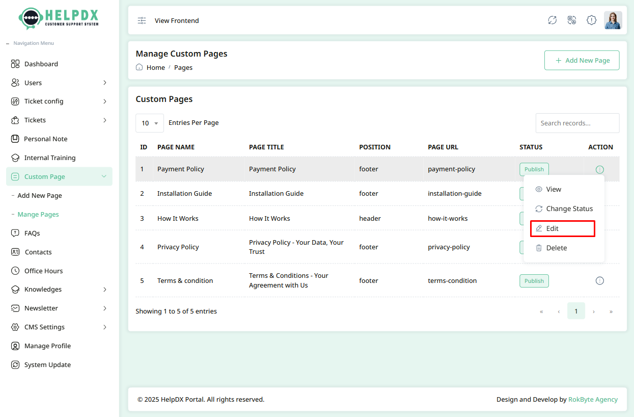 Edit Custom Page