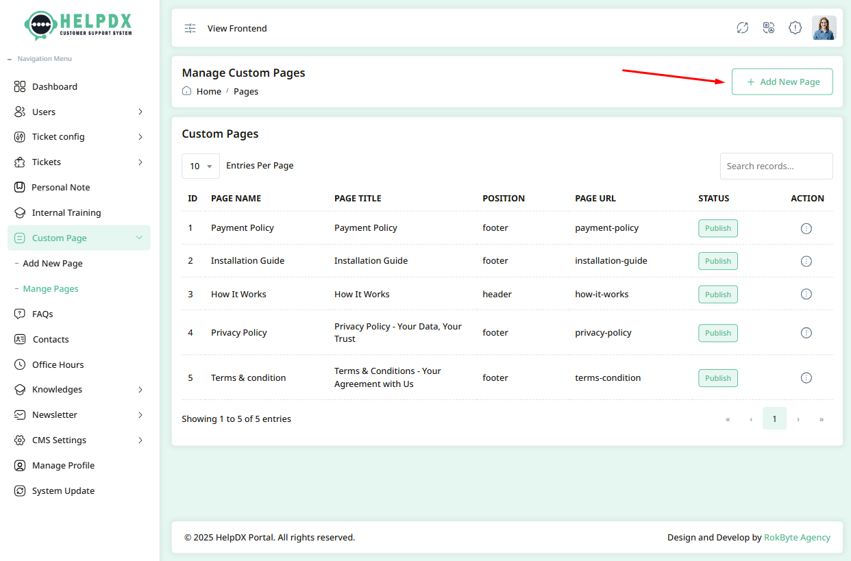 Custom Pages List
