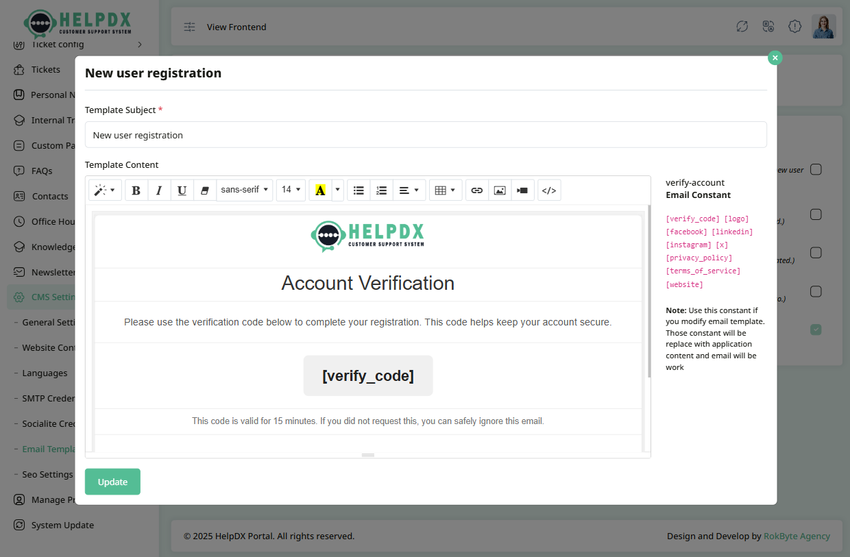Edit Email Template Modal