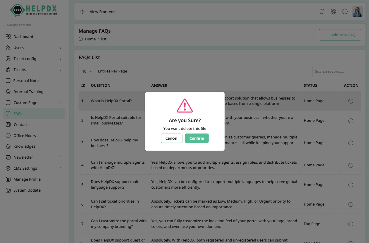 Delete FAQ Confirmation