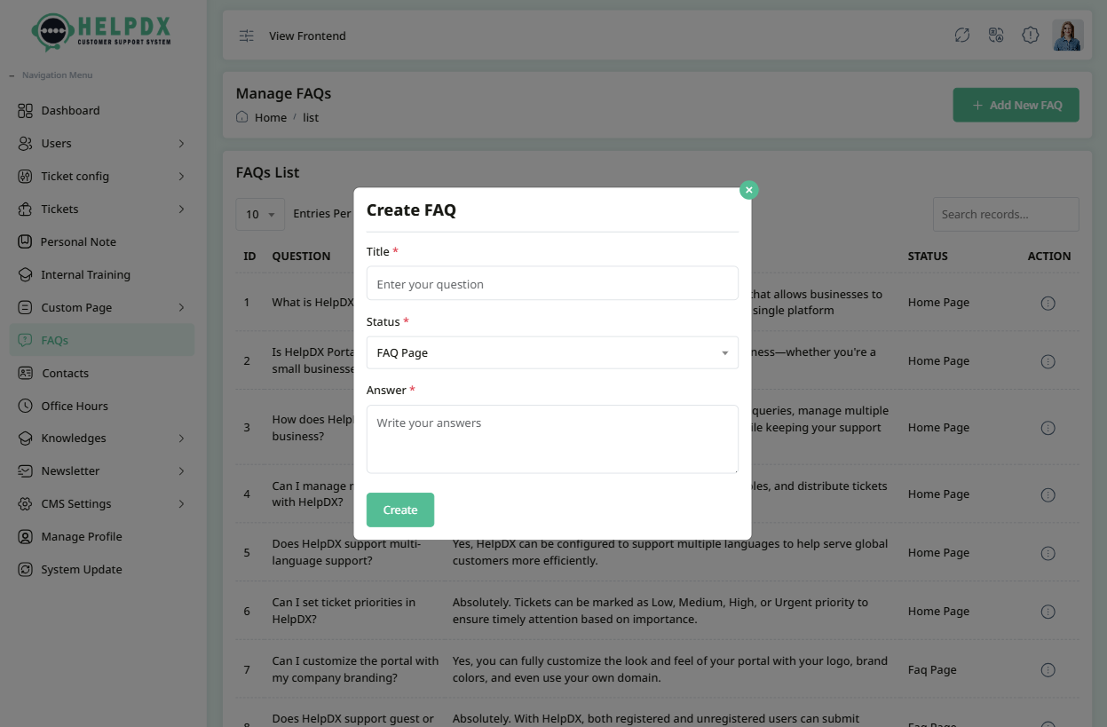 Create New FAQ Form