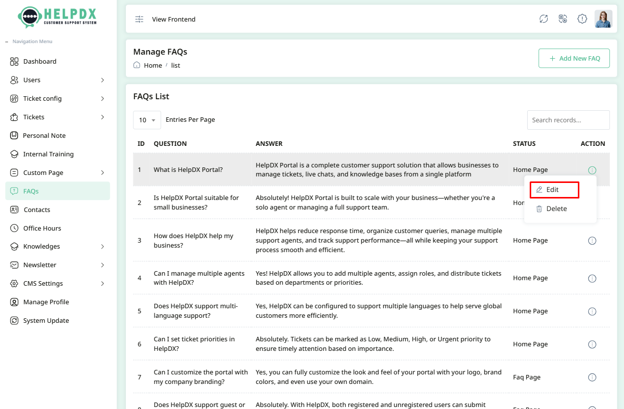 Edit FAQ Option