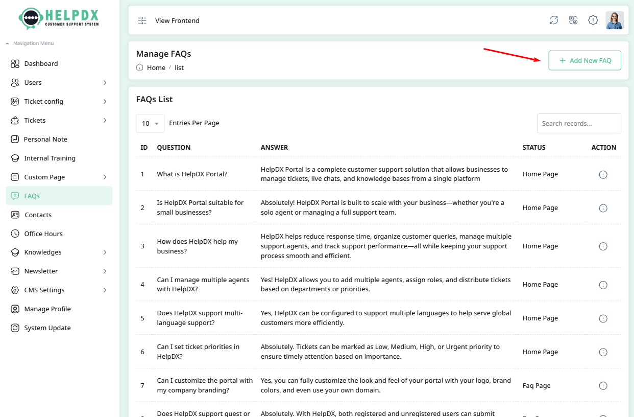 FAQ List Page