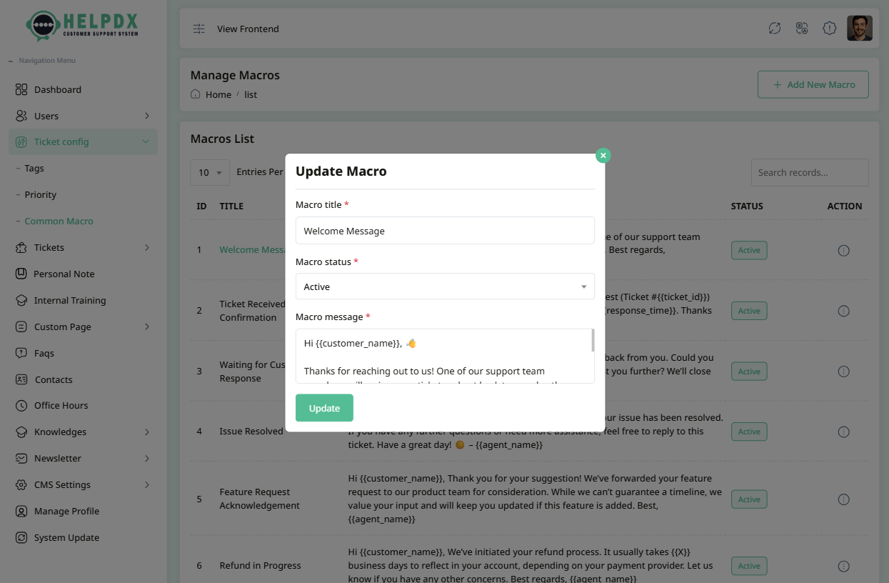 Update Macro Form
