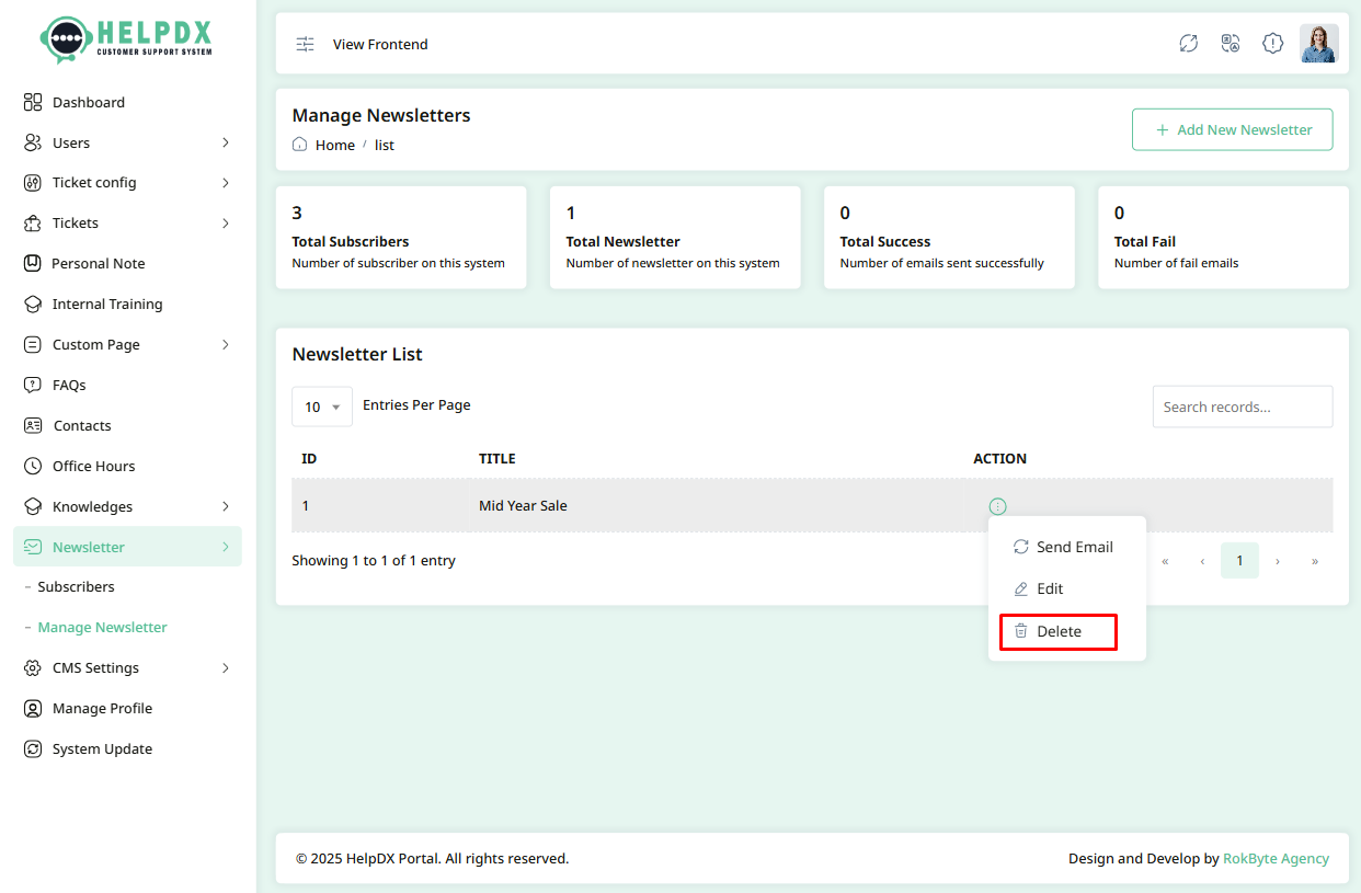 Delete Newsletter Option