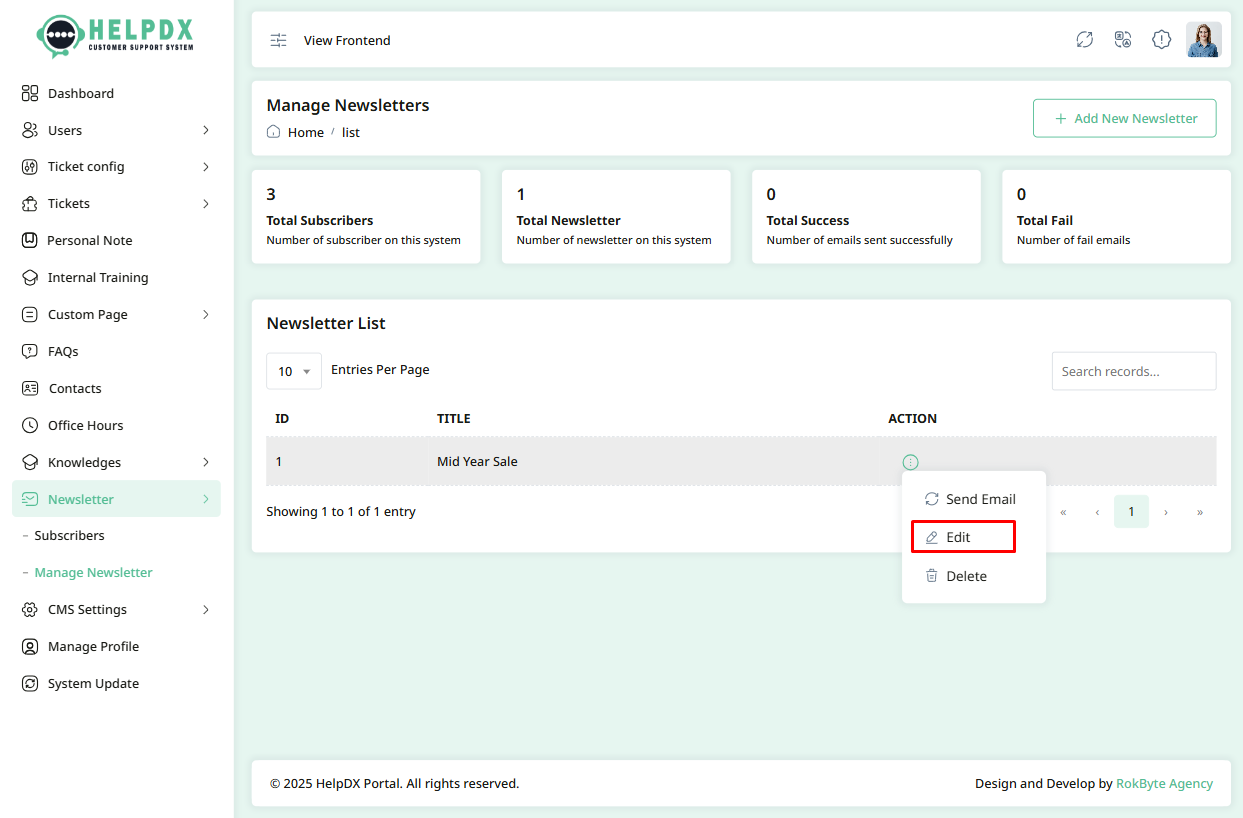 Edit Newsletter Option