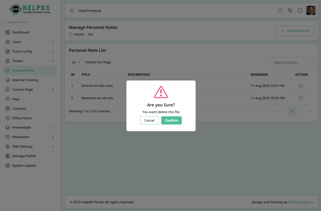 Delete Confirmation Popup