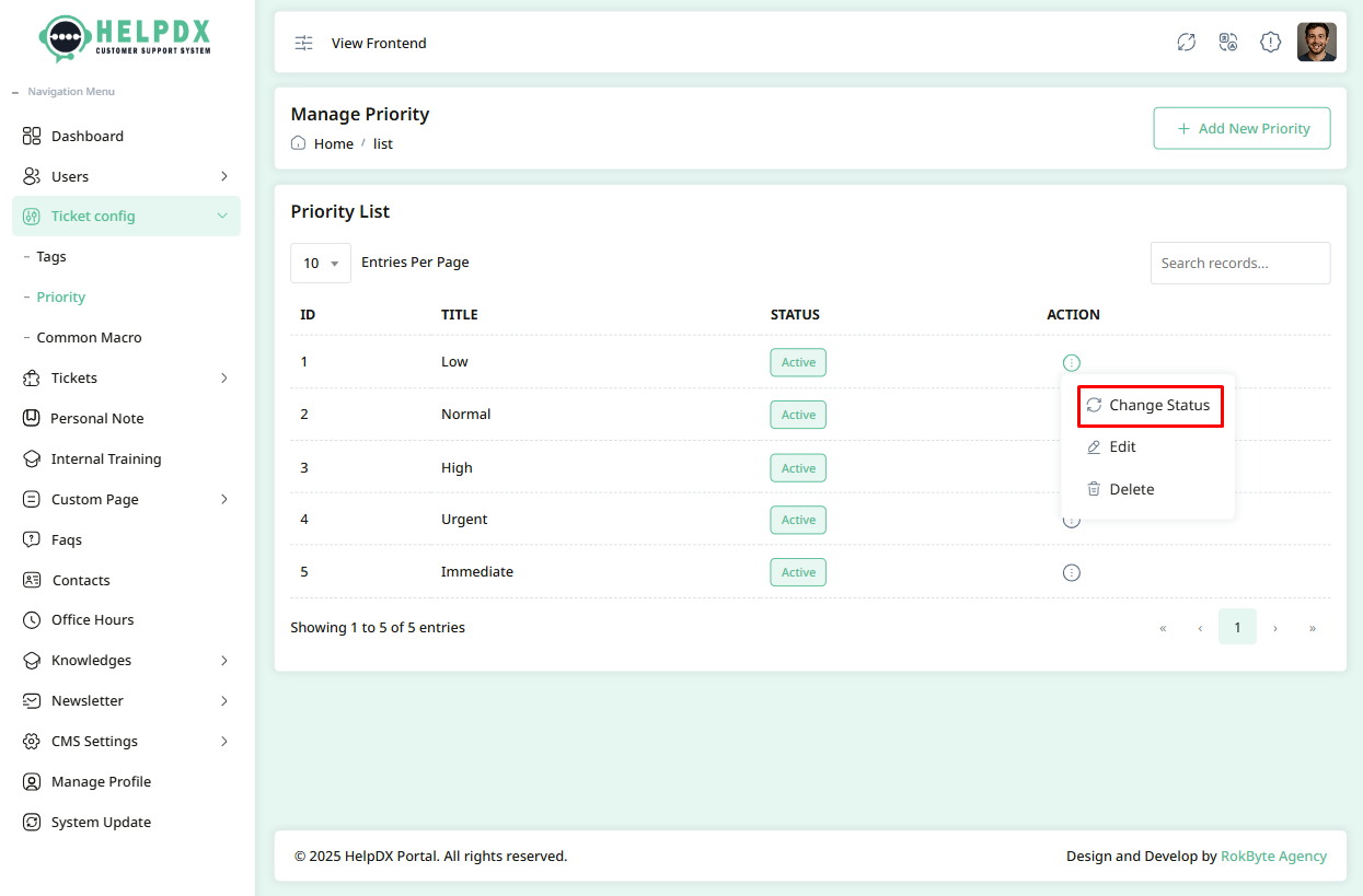 Change status for priority