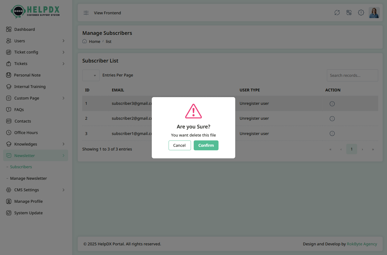 Delete Confirmation Popup