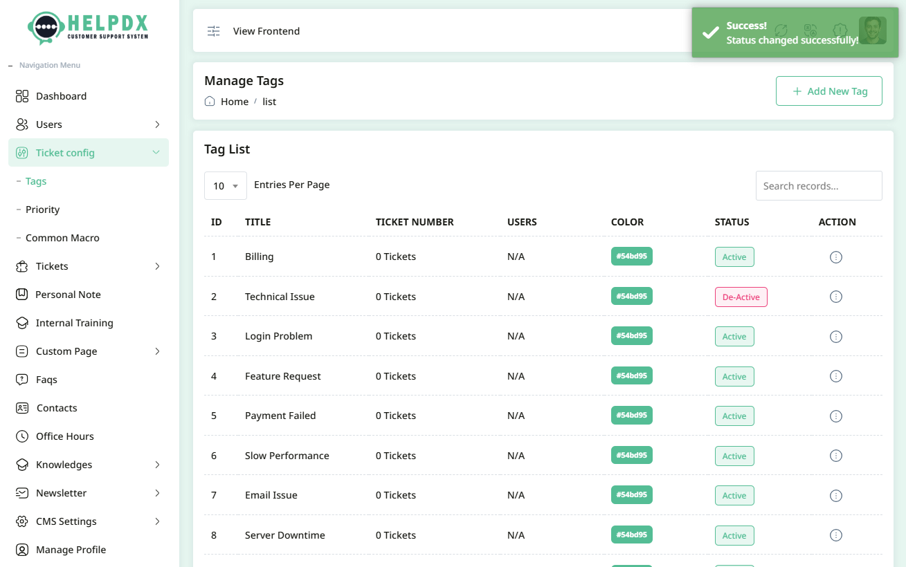 Change status for tag